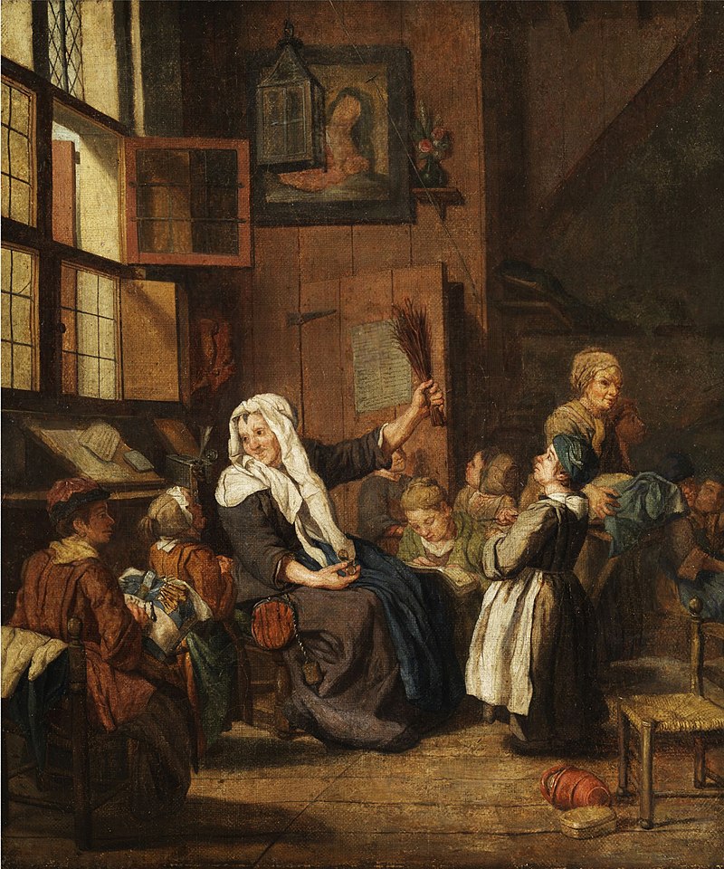 Gemälde einer Frau in Renaissance-Kleidung vor dem Fenster bei der Handarbeit